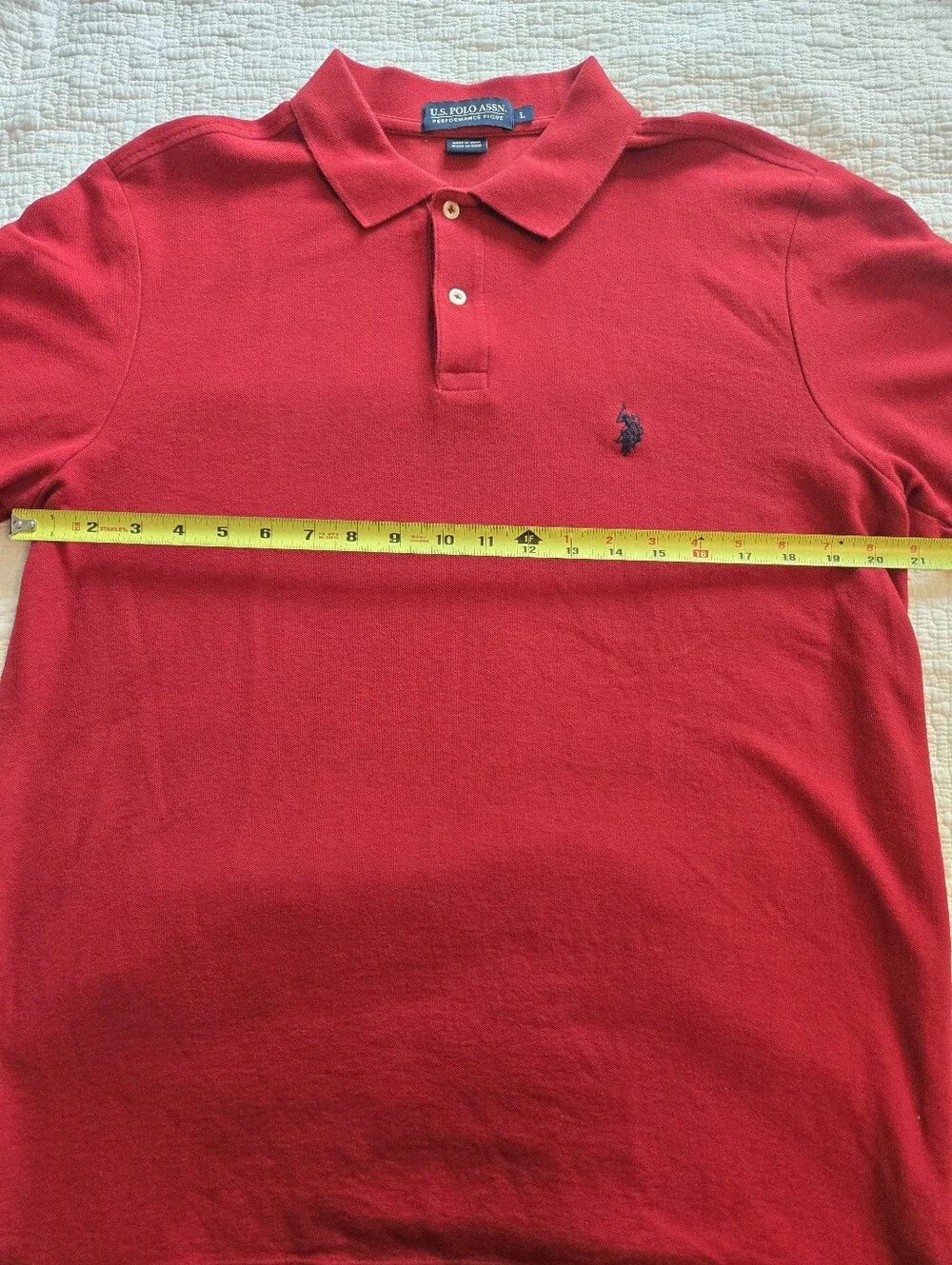 U.S. Polo Assn. Performance Pique, Red Short-Sleeve Polo Shirt, Size Large - Picture 3 of 7